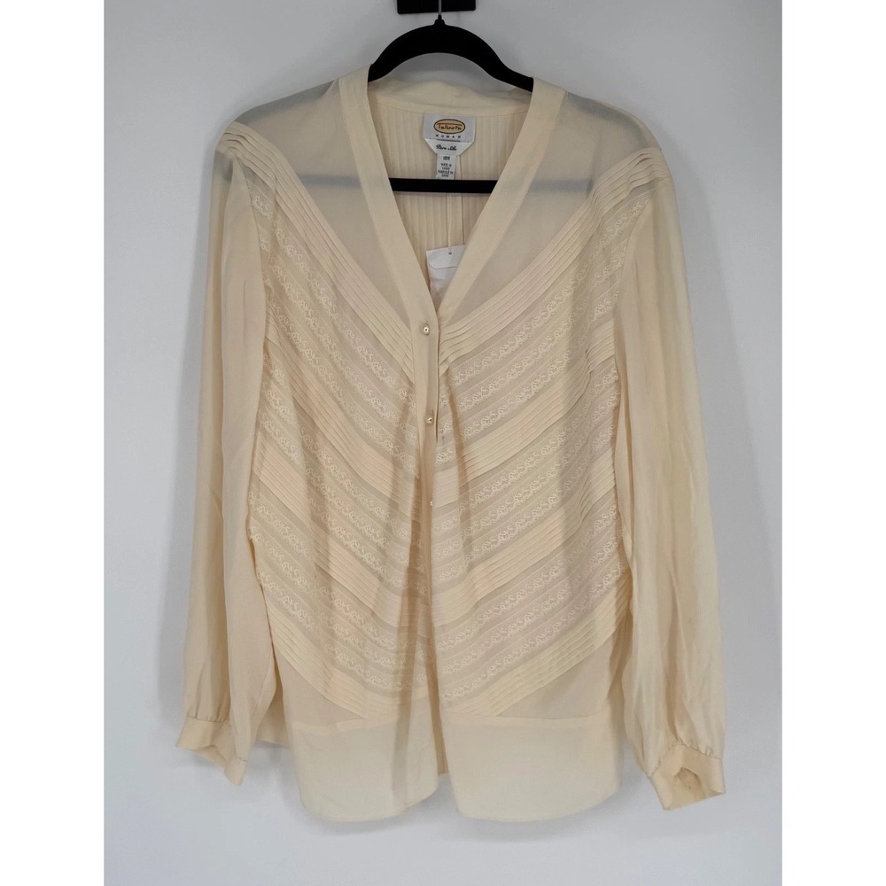 Talbots Woman Ivory Pleated 100% Silk Blouse 18W Preppy Elegant Vintage Vibe NWT